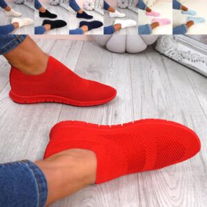 WOMENS LADIES SLIP ON KNIT TRAINERS RUNNING GYM SNEAKERS SPORTS WOMEN SHOES SIZE