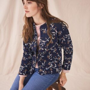 White Stuff Harper Women’s Quilted Jersey Jacket Long Sleeve Crew Neck Coat