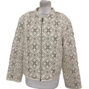 Per Una Women’s Quilted Jacket Size 10 Ivory Mix Floral Embroidered Pockets New