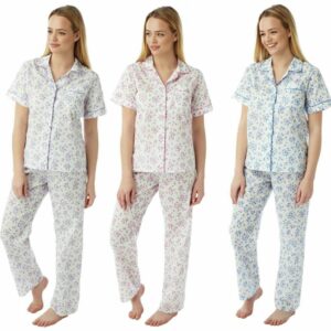 Women Ladies Floral Marlon Nightwear Short Sleeve Poly Cotton Pyjamas Set