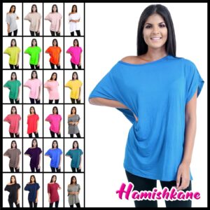 Womens Oversized Top Short Sleeve Ladies Off Shoulder T-Shirt Plain Bardot Top