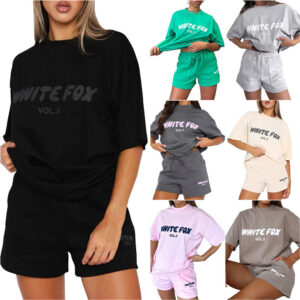Summer White Fox Tracksuits Womens Short Sleeve T-Shirt Shorts Hot Pants Outfits