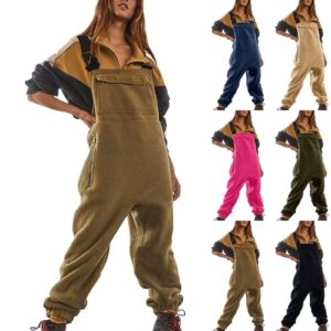 Women Fleece Overalls One-piece Bibs Jumpsuits Adjustable Suspender Straps Pants