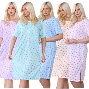 Ladies Nightdress Buttons Floral Printed Short Sleeve Nighties Nightwear