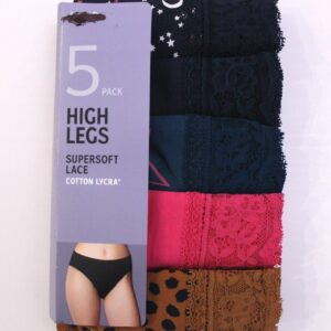 Ex M & S Ladies 5 Pack Cotton Lycra High Legs Briefs Knickers Underwear 8 to 18