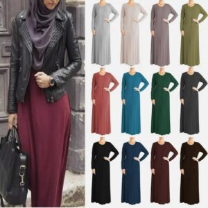 WOMENS PLAIN ABAYA MAXI DRESS BURKHA FARASHA JILBAB ISLAMIC LONG JERSEY KAFTAN