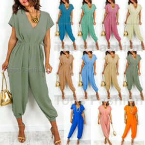 Women’s V Neck Wide Leg Jumpsuit Ladies Summer Playsuit Jumpsuit Size Overalls