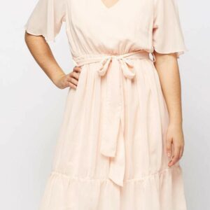 Women Black Funeral Chiffon Skater Dress Flare short sleeve V-Neck Sheer Tie-up