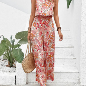 Casual Sleeveless Floral Backless Wide Leg 2024 New Elegant Long Jumpsuit
