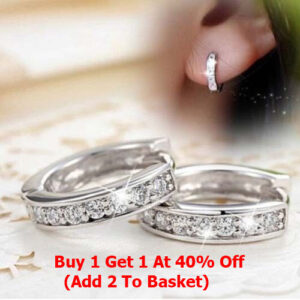 925 Sterling Silver Crystal Stud Hoop Earrings Fashion Women Jewelry UK Seller
