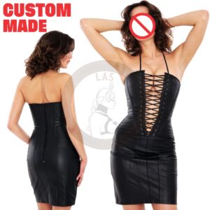Leather Corset Style Dress Lace-up Leather Bodycon Outfit Clubwear Bondage Wear