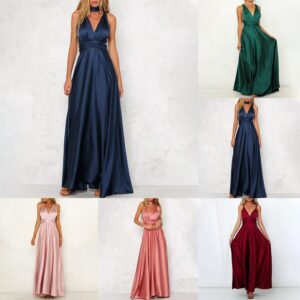 Elegant Multi Way Wrap Satin Maxi Dress for Women Perfect for Special Occasions