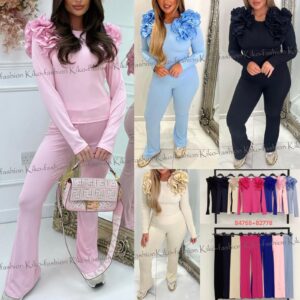Womens Ruffle Frill Top Tracksuit Ladies Palazzo Trouser Loungewear Co-Ord Set