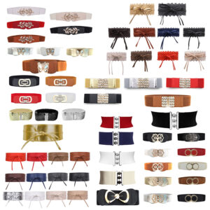 Womens Belt Waistband Thick Metal Buckle Wide Waist Belt Elastic Stretch Corset