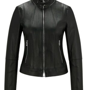 Women’s Real Leather Fitted Biker Jacket Casual Coat Black Winter Zipped Jacket