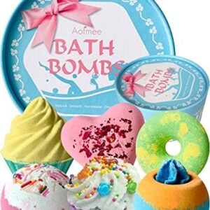 Aofmee Bath Bombs Gift Set, Handmade Bubble and Floating Fizzies Spa Kit, Shea and Cocoa Dry Skin Moisturize, Birthday Valentines Mothers Day Anniversary Christmas Gifts for Women, Mum, Her, Kids