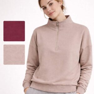Ladies TU Supersoft Quarter Zip Sweater Jumper Gym Casual Everyday Beige Wine